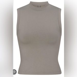 SKIMS Cotton Jersey Mock Neck Tank, SM, Smoke